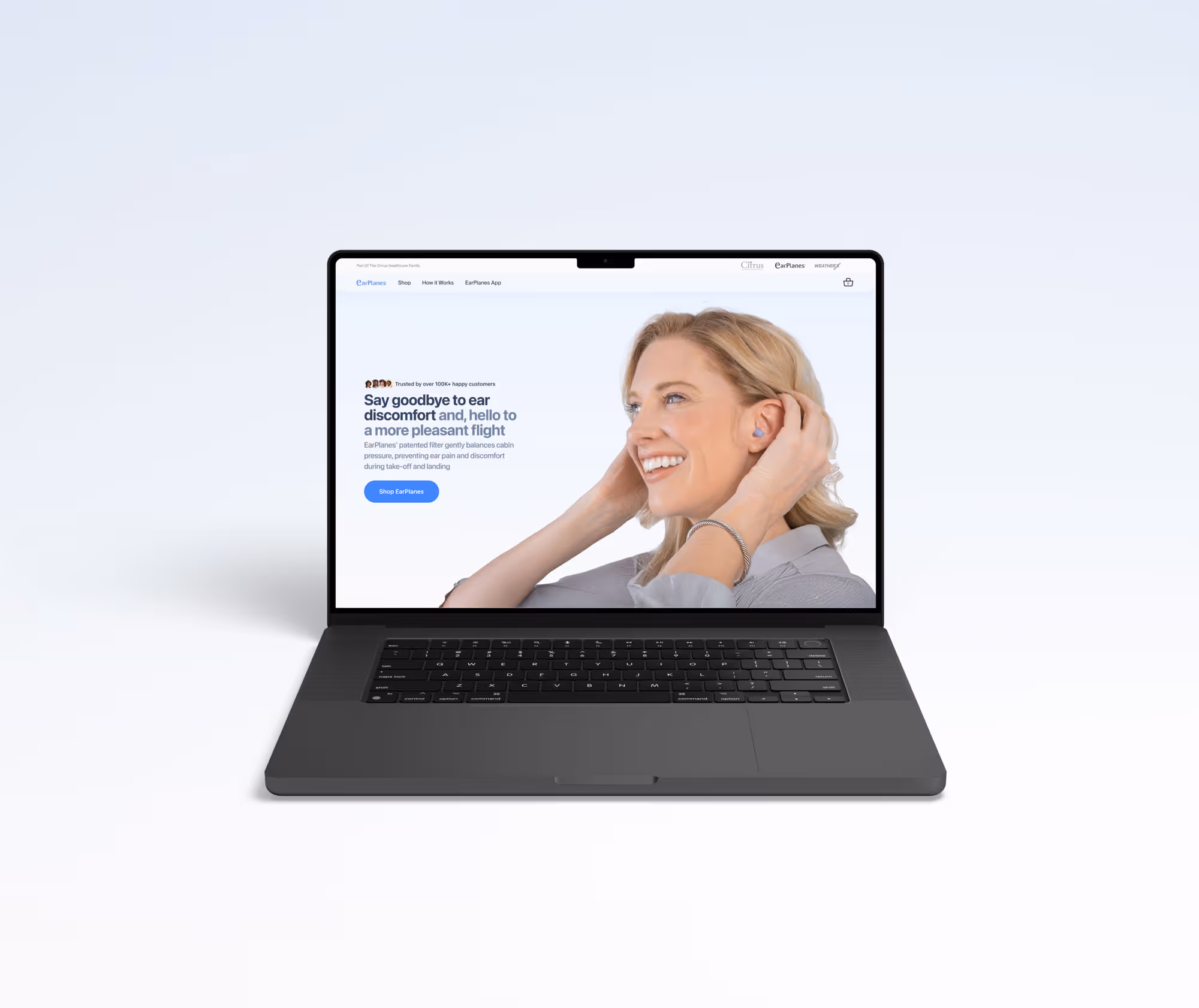 desktop mockup of earplanes hero section