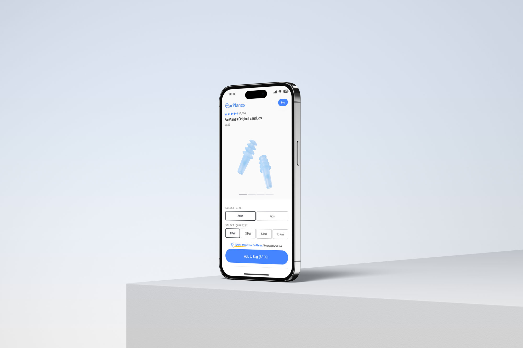 mobile mockup of earplanes product page
