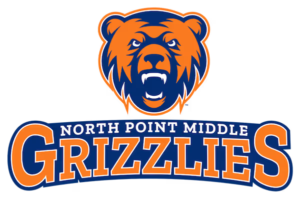 Logo of North Point Middle Grizzlies featuring an orange and blue growling grizzly bear head above the team name.