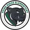 Logo of Peine Ridge Elementary featuring a black panther head with green and white accents inside a circular border with the school name.