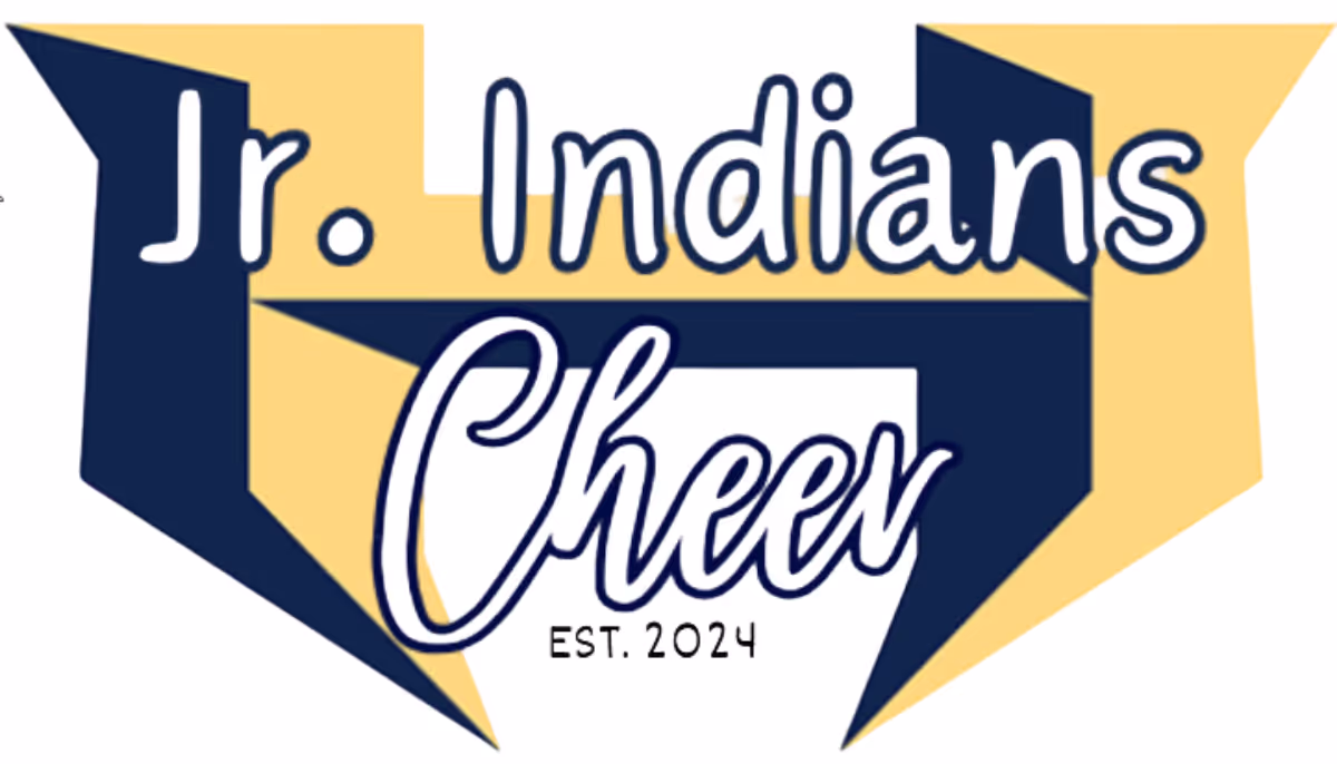 Logo with large navy and yellow stylized letter H, text reading 'Jr. Indians Cheer' and 'EST. 2024' underneath.