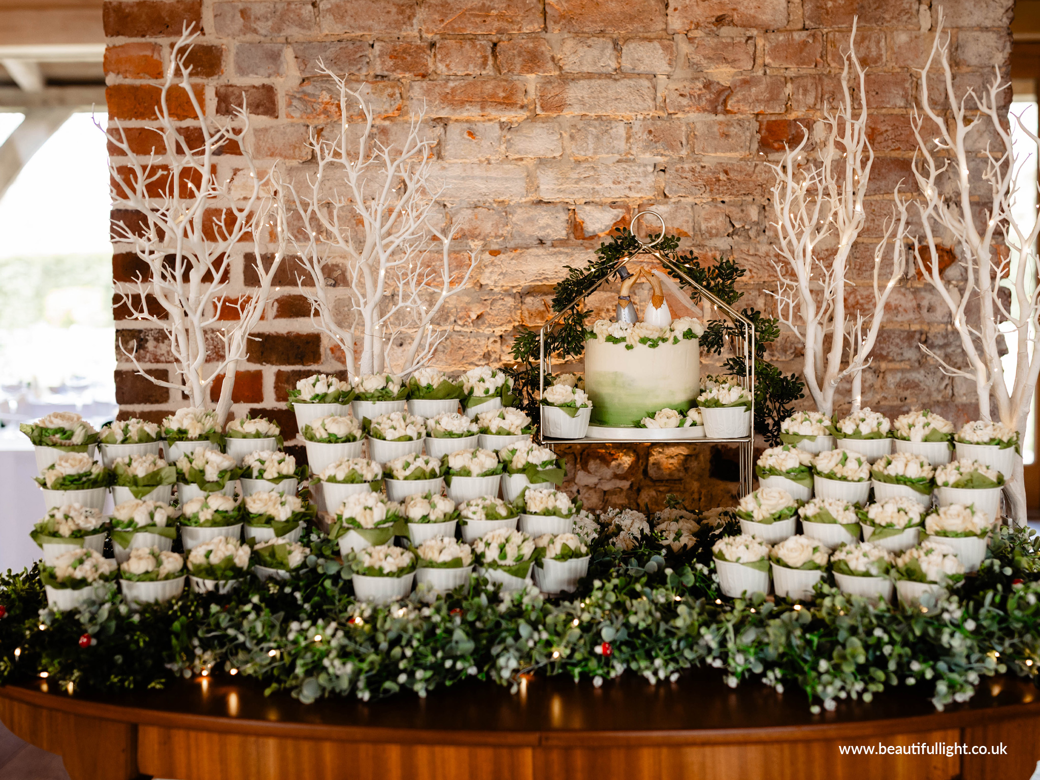 Wedding cupcake garden in white