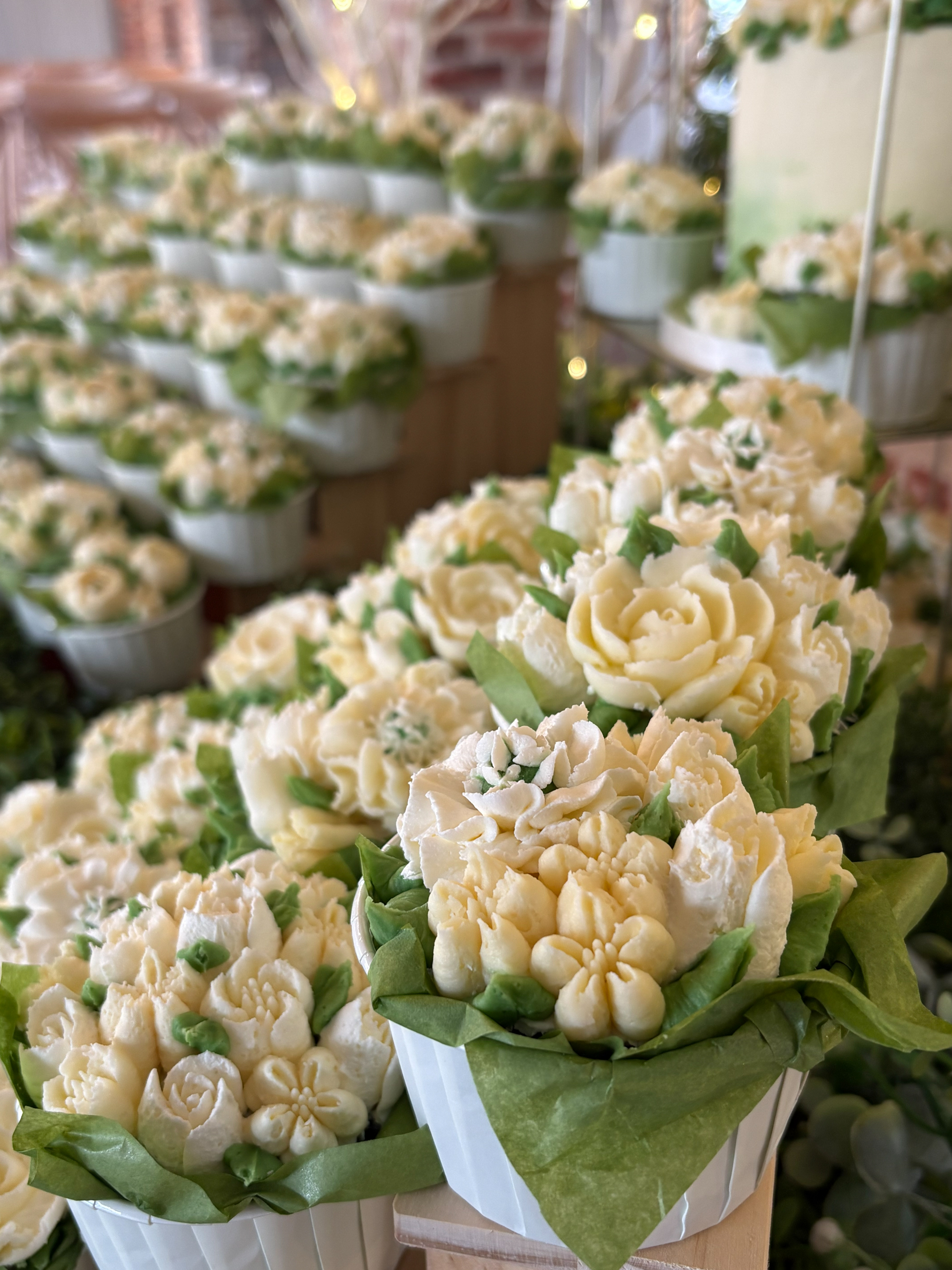 White wedding cupcake garden closeup