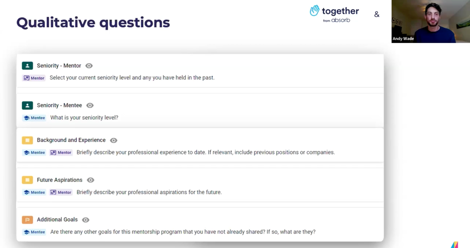 Slide of qualitative questions asked in the Gordian matching process