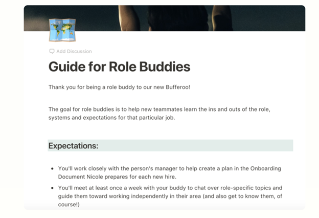 A screenshot of Buffer's Guide for Role Buddies that outlines the expectations for this job.