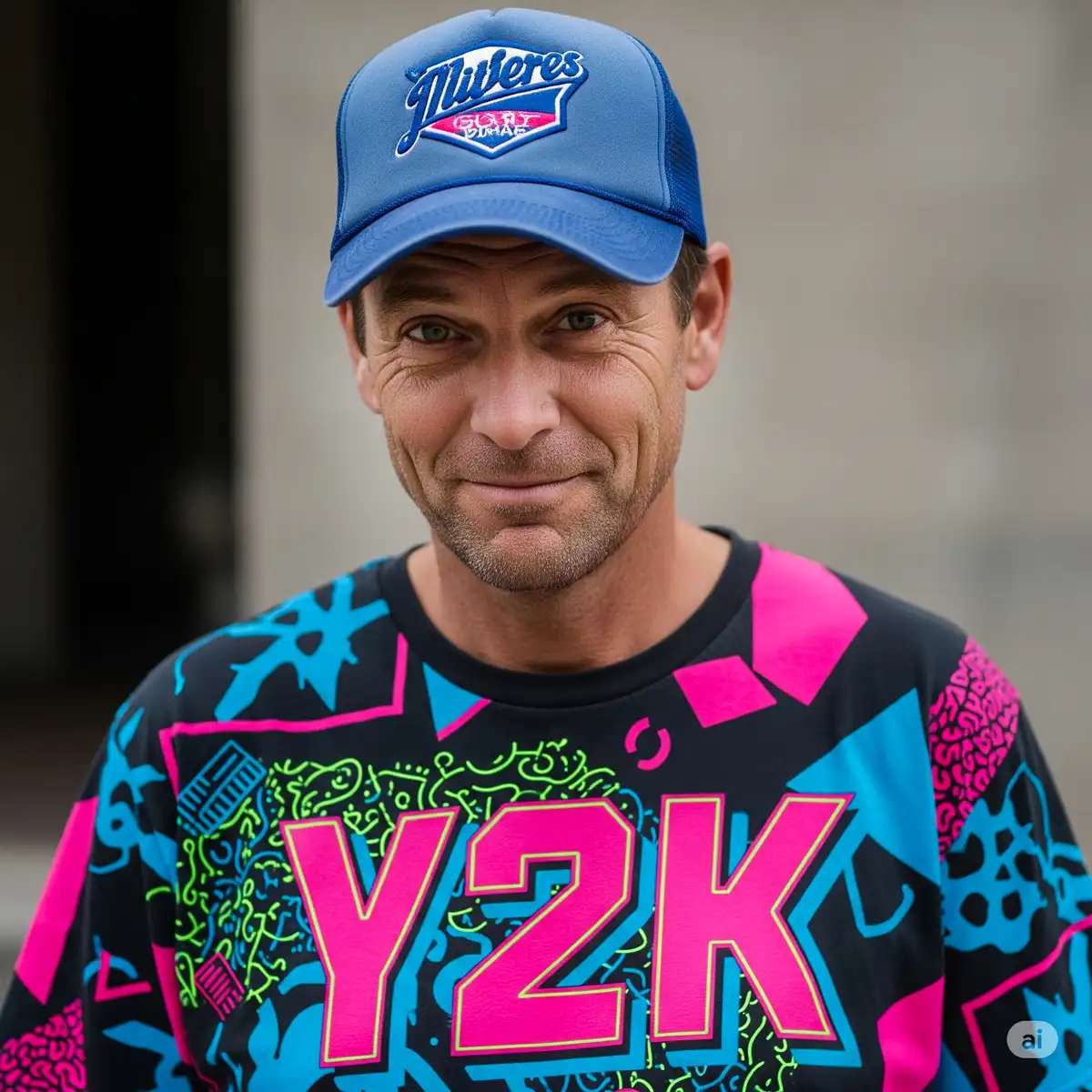 Look streetwear Y2K con t-shirt neon multicolor e cappellino sportivo, trend nostalgia anni 2000 rivisitato per l’estate 2025