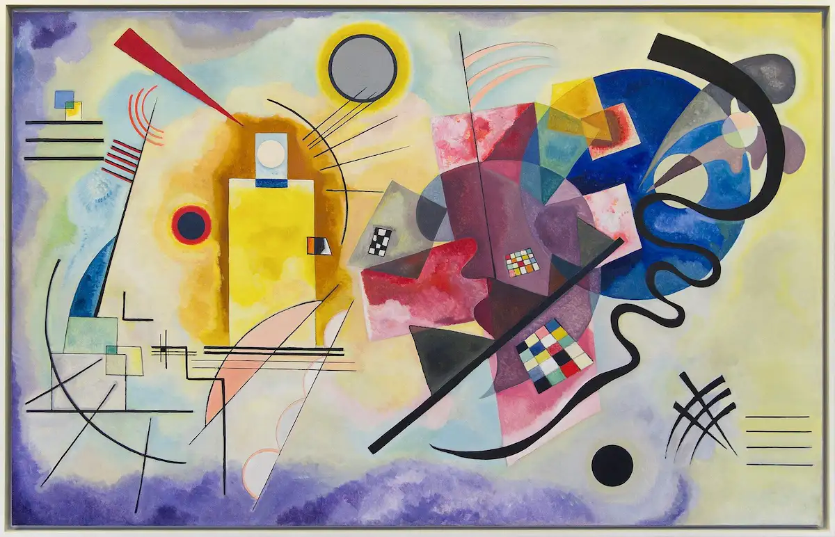 Vassily Kandinsky, composizione astratta in giallo, rosso e blu; in “Kandinsky e l’Italia”, Museo MA*GA, Gallarate