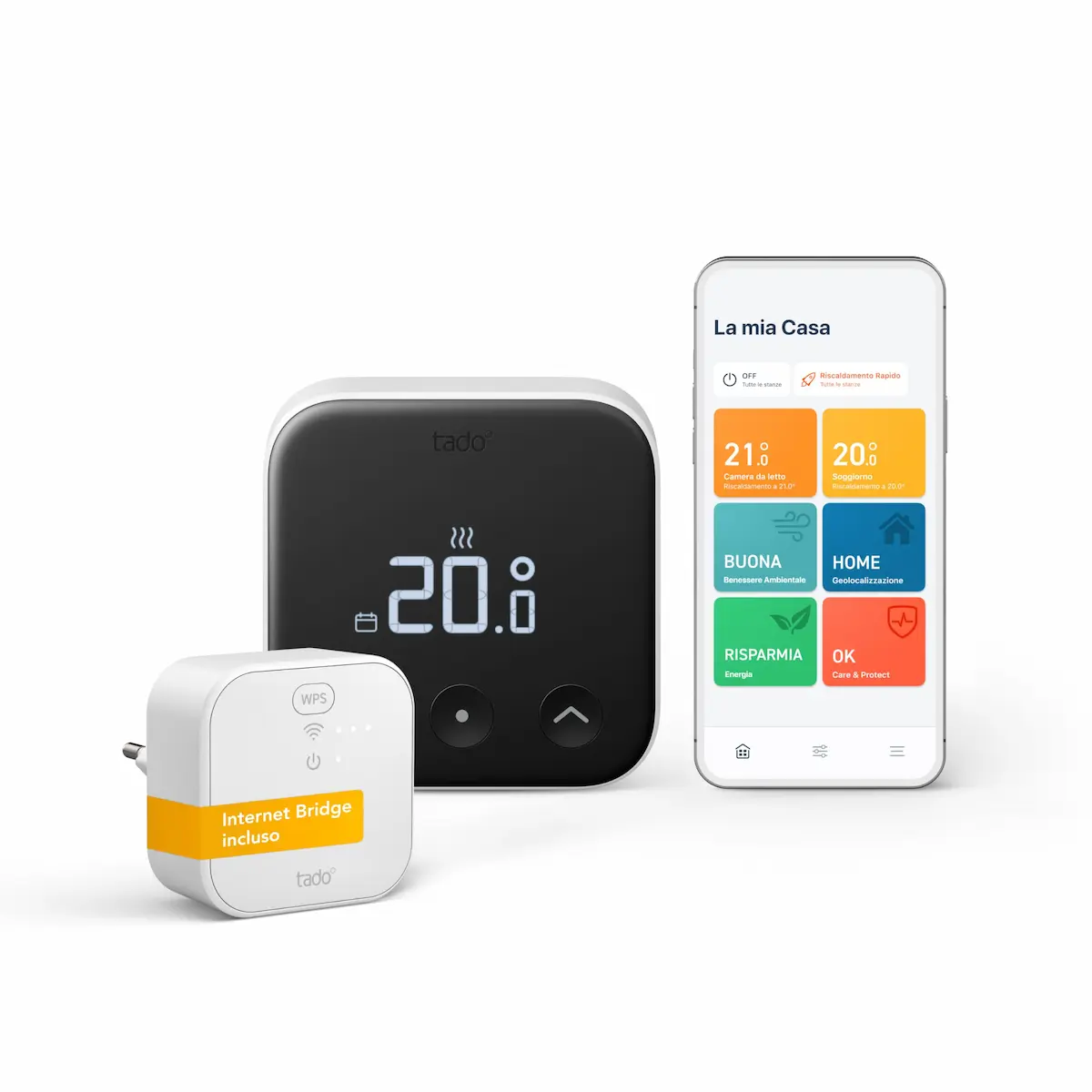 Termostato intelligente Tado con Internet Bridge e app per gestione riscaldamento da smartphone