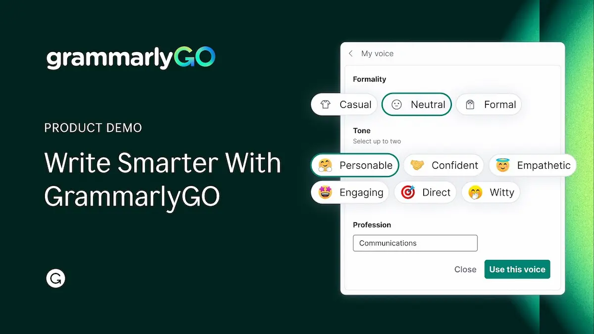 Interfaccia GrammarlyGO con opzioni di tono e formalità per scrivere in modo più efficace