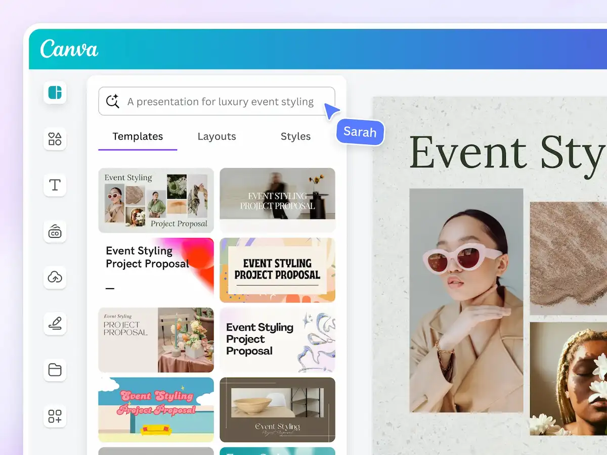 Interfaccia Canva Magic Design per la creazione di presentazioni di lusso per eventi