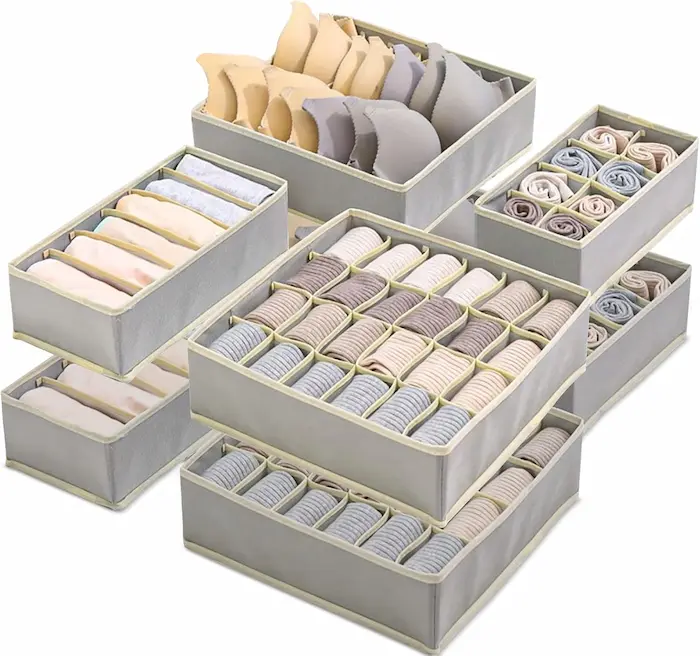 Organizer Yidaxing per biancheria intima in tessuto grigio con divisori, set contenitori salvaspazio per cassetti.
