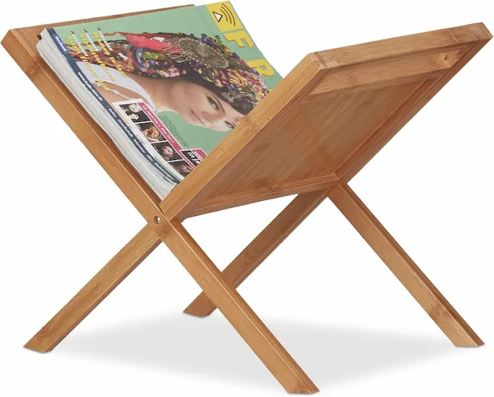 Portariviste Relaxdays pieghevole in bambù naturale, design salvaspazio ed elegante per giornali e riviste.