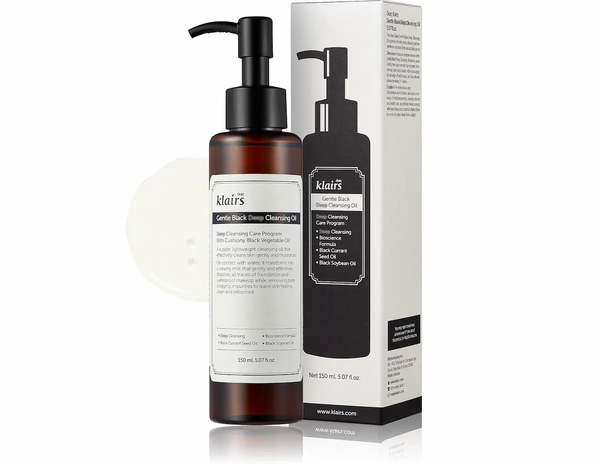 Olio detergente viso Klairs Gentle Black con oli vegetali neri, per una pulizia profonda e delicata