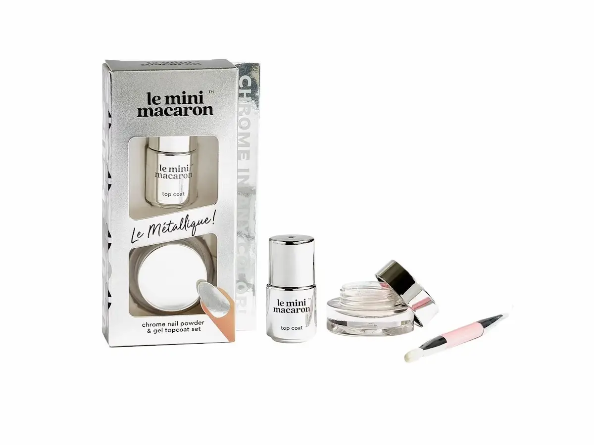 Set Le Mini Macaron Le Métallique con polvere cromata e top coat gel