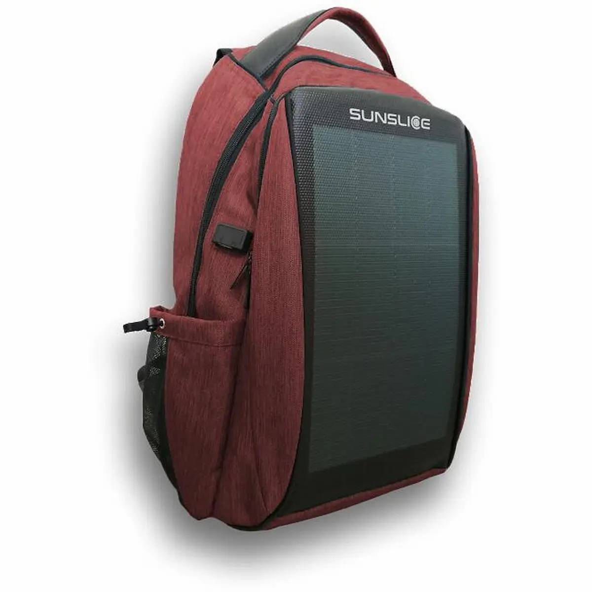 Zaino solare SunSlice Zenith 8W con pannello fotovoltaico integrato per ricaricare smartphone e dispositivi in viaggio.