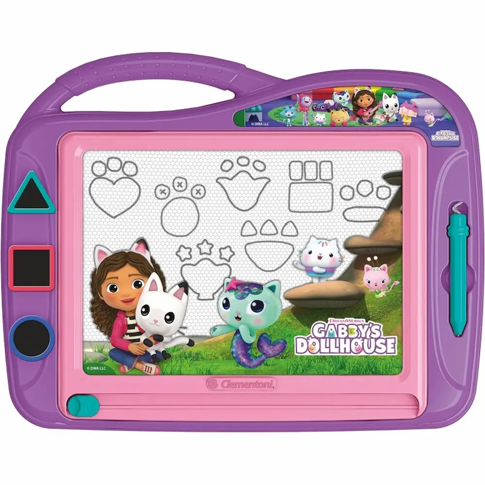 Lavagna magnetica Gabby’s Dollhouse Clementoni con 3 stencil per disegnare e colorare, gioco creativo per bambini