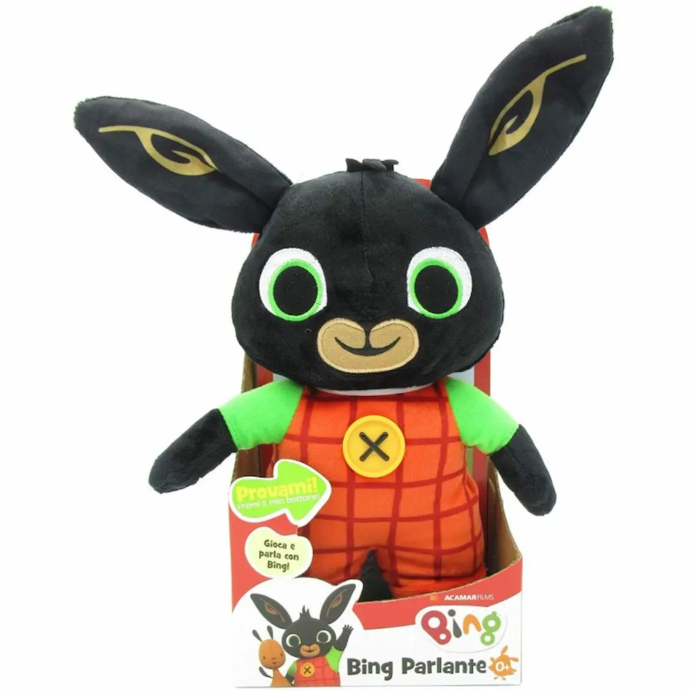 Peluche Bing parlante 33 cm di Giochi Preziosi, morbido giocattolo interattivo per bambini che parla e canta