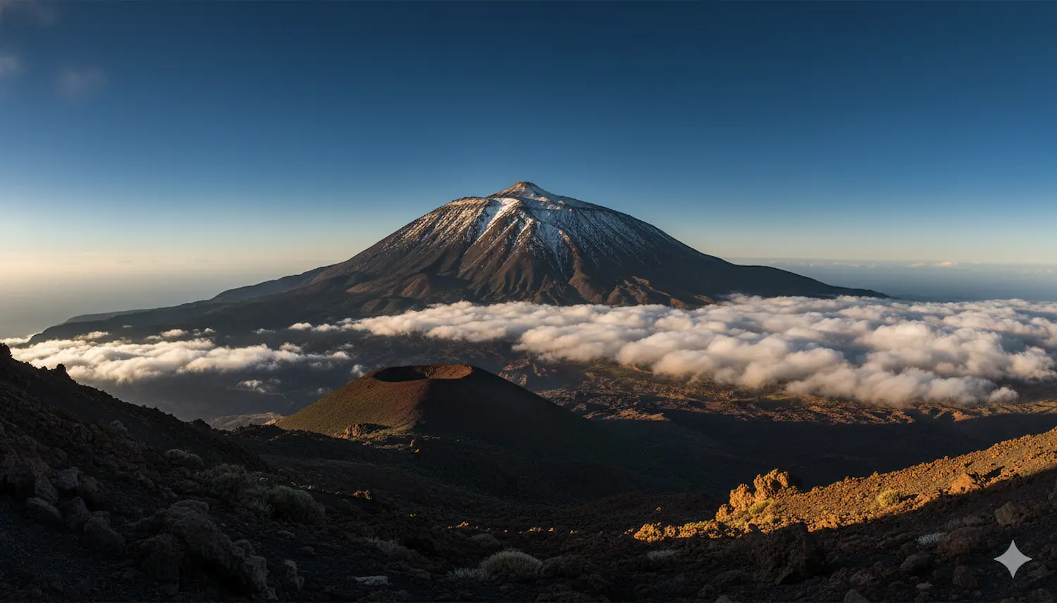 Canarie marzo 2026: vulcano Teide Tenerife con vista oceano, meta calda Europa