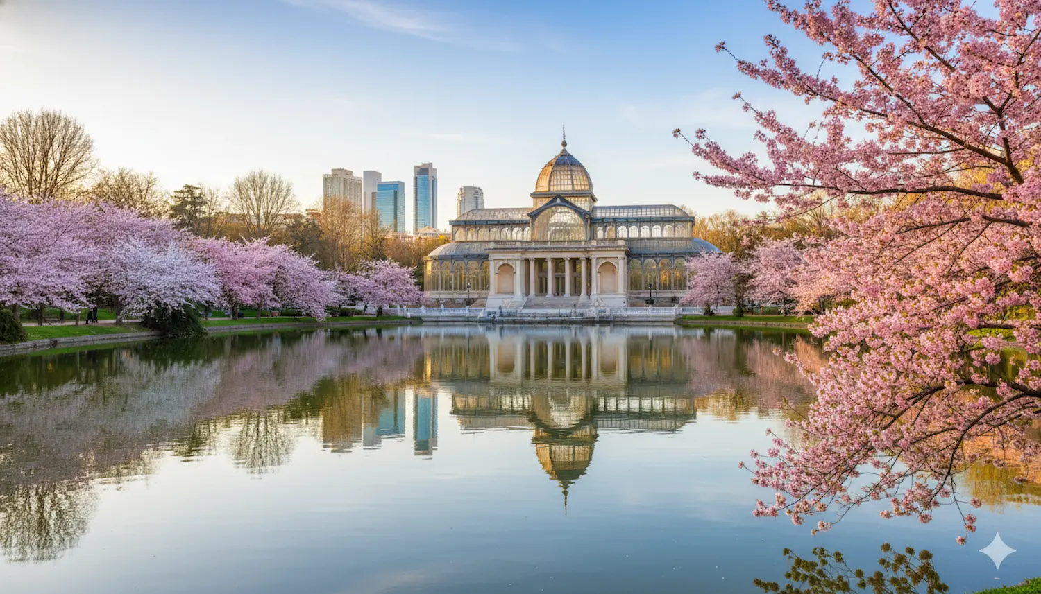 Madrid Spagna marzo 2026: Parco del Retiro e skyline urbano