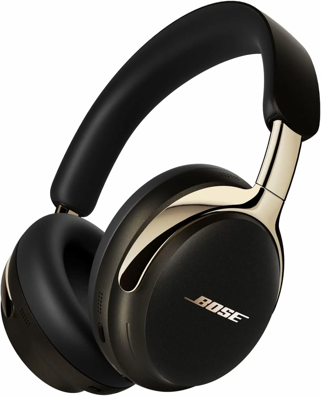 Bose QuietComfort Ultra cuffie bluetooth di lusso in colorazione nero e oro, padiglioni over-ear con dettagli in metallo dorato