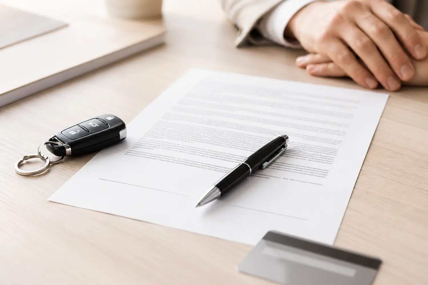 Contratto di noleggio auto con chiave e carta per controllare franchigia e deposito