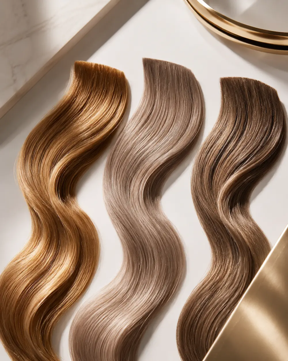 Ciocche di capelli con riflessi caldi, freddi e neutri