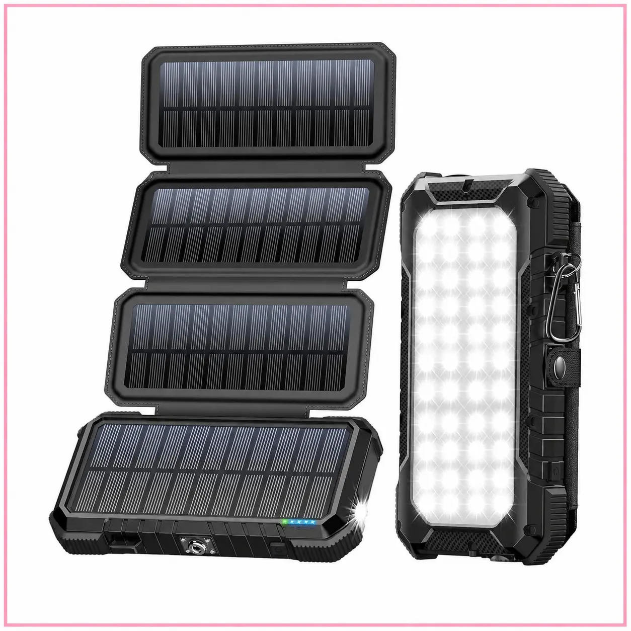 Power bank solare BLAVOR 20000mAh con pannelli pieghevoli e luce LED per campeggio
