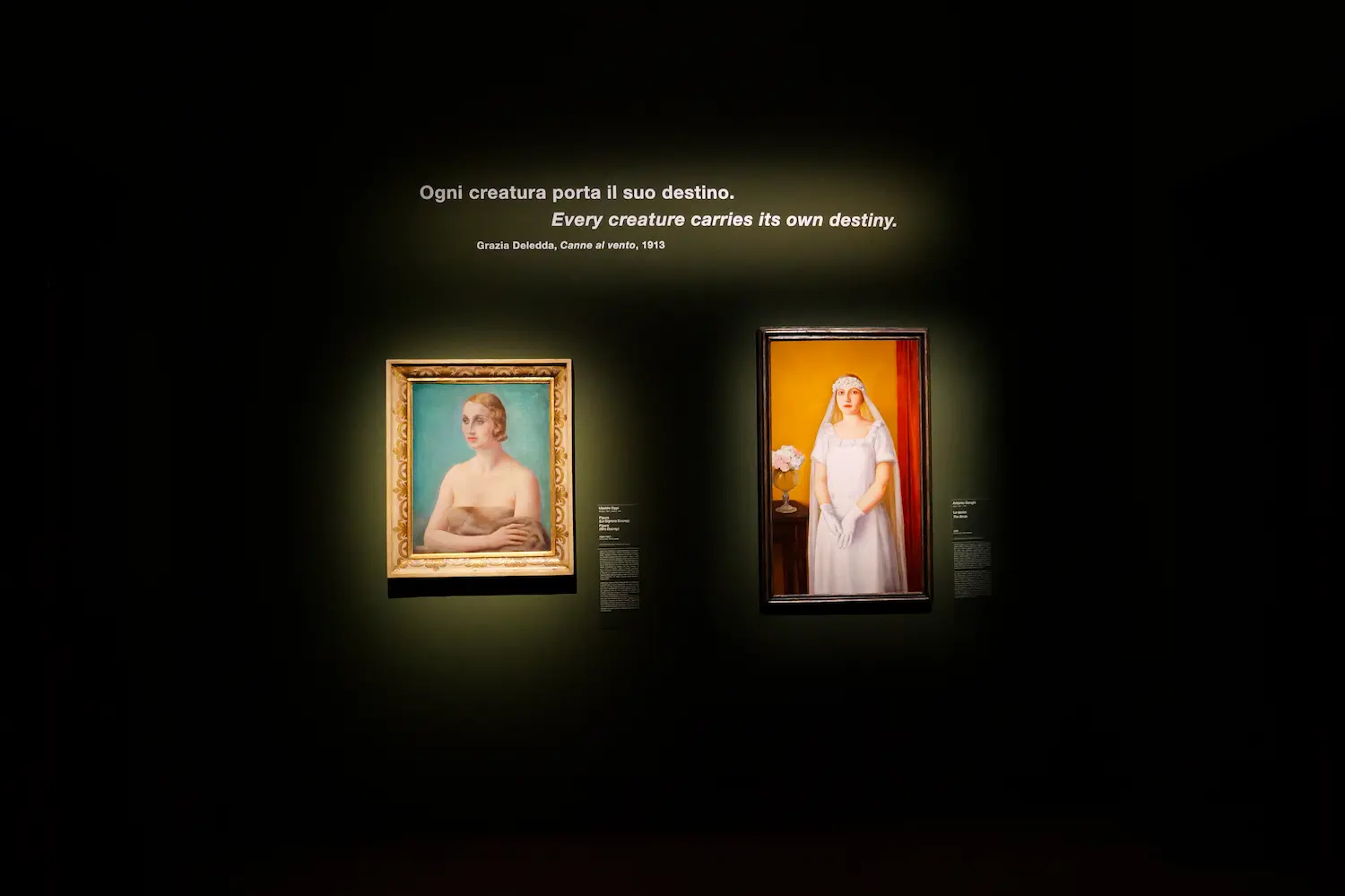 Allestimento con la Signora Ducrey di Oppi e La sposa di Donghi a Palazzo Bonaparte