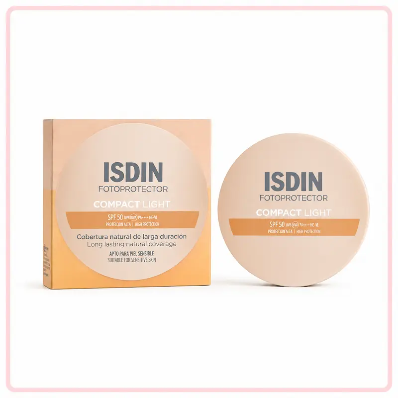 ISDIN Fotoprotector Compact Light SPF 50 con confezione, solare compatto colorato per il viso