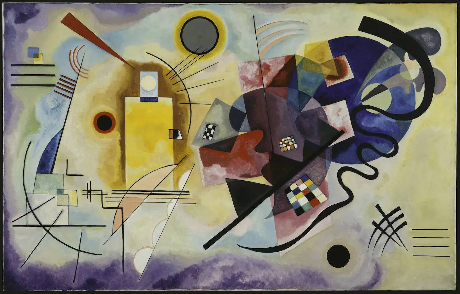 Gelb-Rot-Blau di Vassily Kandinsky, 1925, composizione astratta con forme geometriche gialle, rosse e blu.