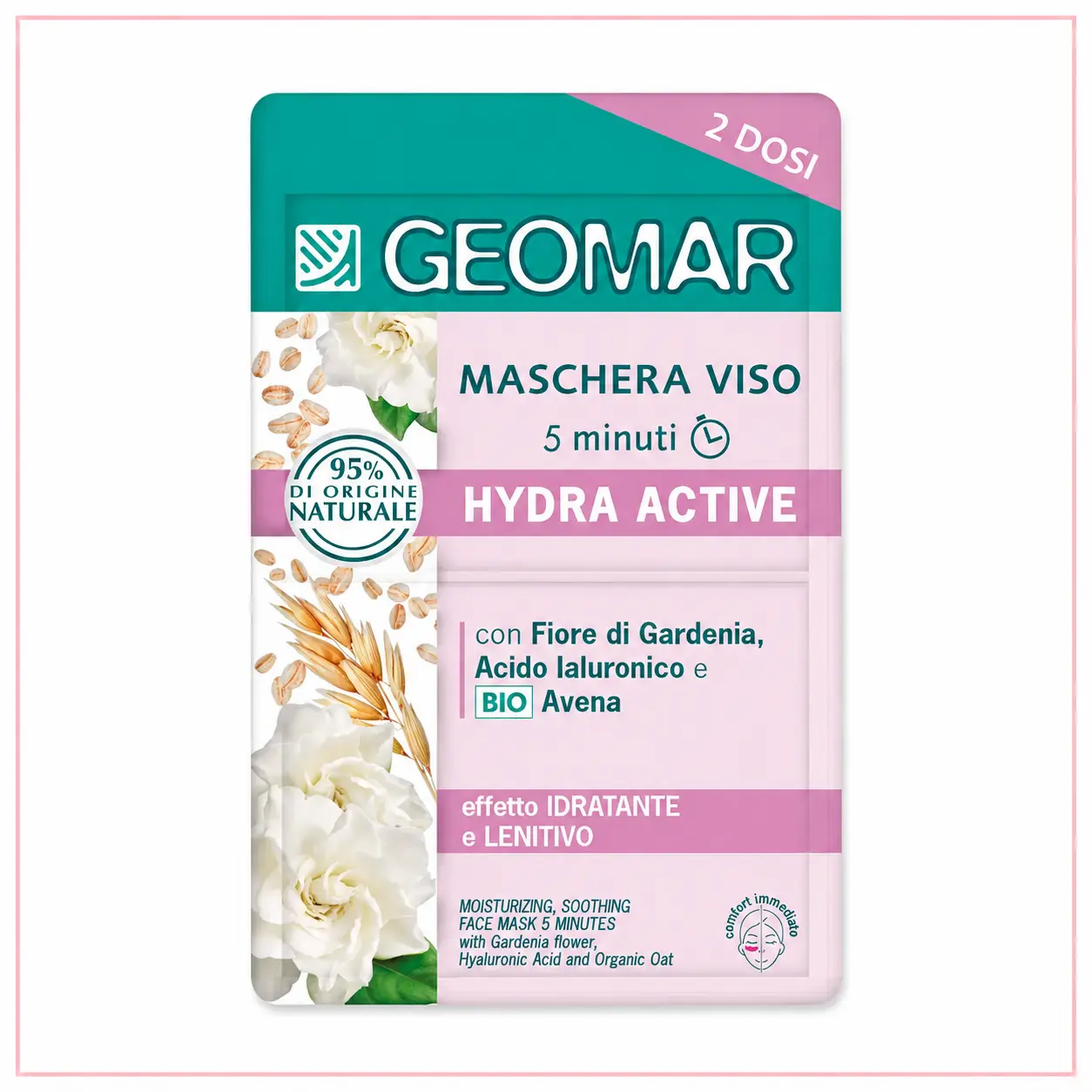 Geomar Hydra Active maschera viso idratante 5 minuti con acido ialuronico, gardenia e avena