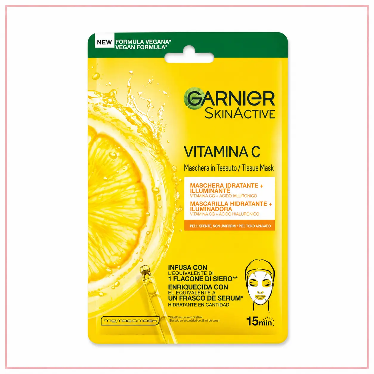 Garnier SkinActive maschera in tessuto Vitamina C con acido ialuronico per pelle spenta e poco uniforme