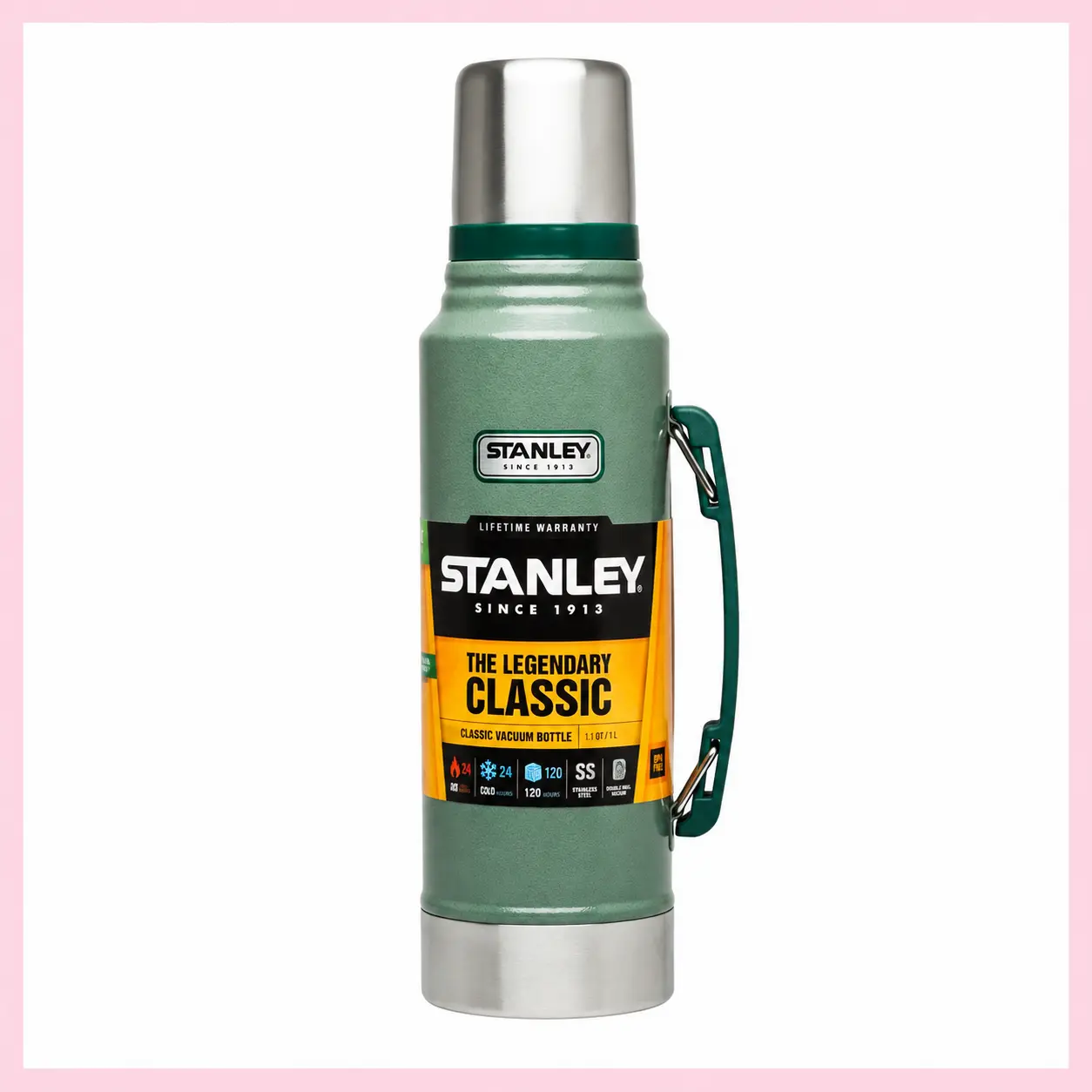 Borraccia termica Stanley Classic Legendary da 1 litro verde con manico laterale e coperchio in acciaio