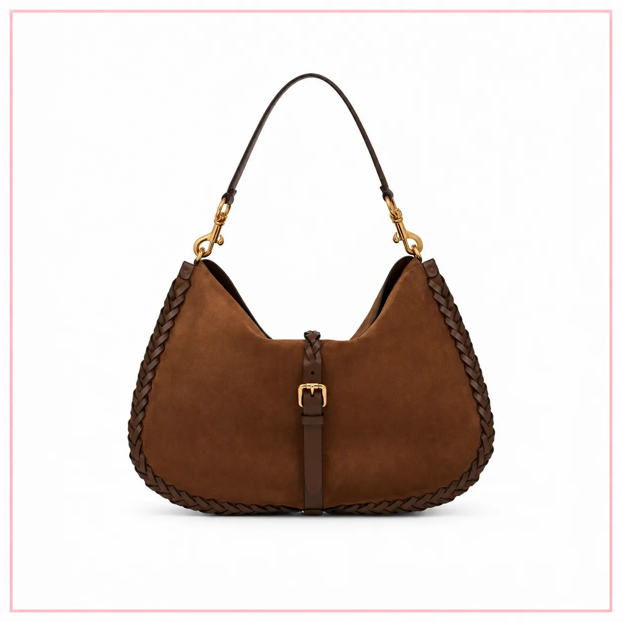 ETRO Pony Maxi in suede marrone con infilature in pelle e hardware dorato