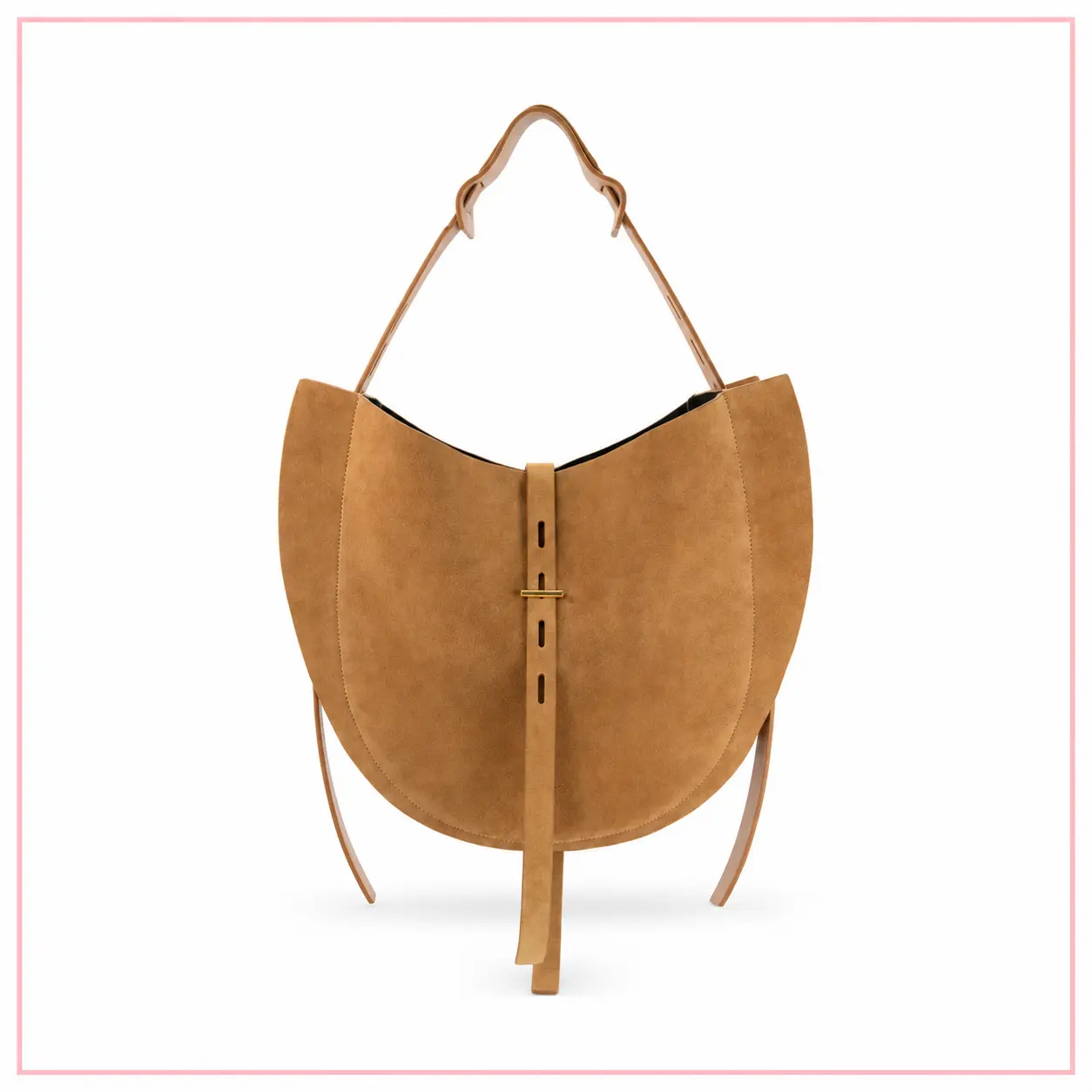 MINOBOSSI Liz in suede color Caramel con silhouette arrotondata e manico lungo
