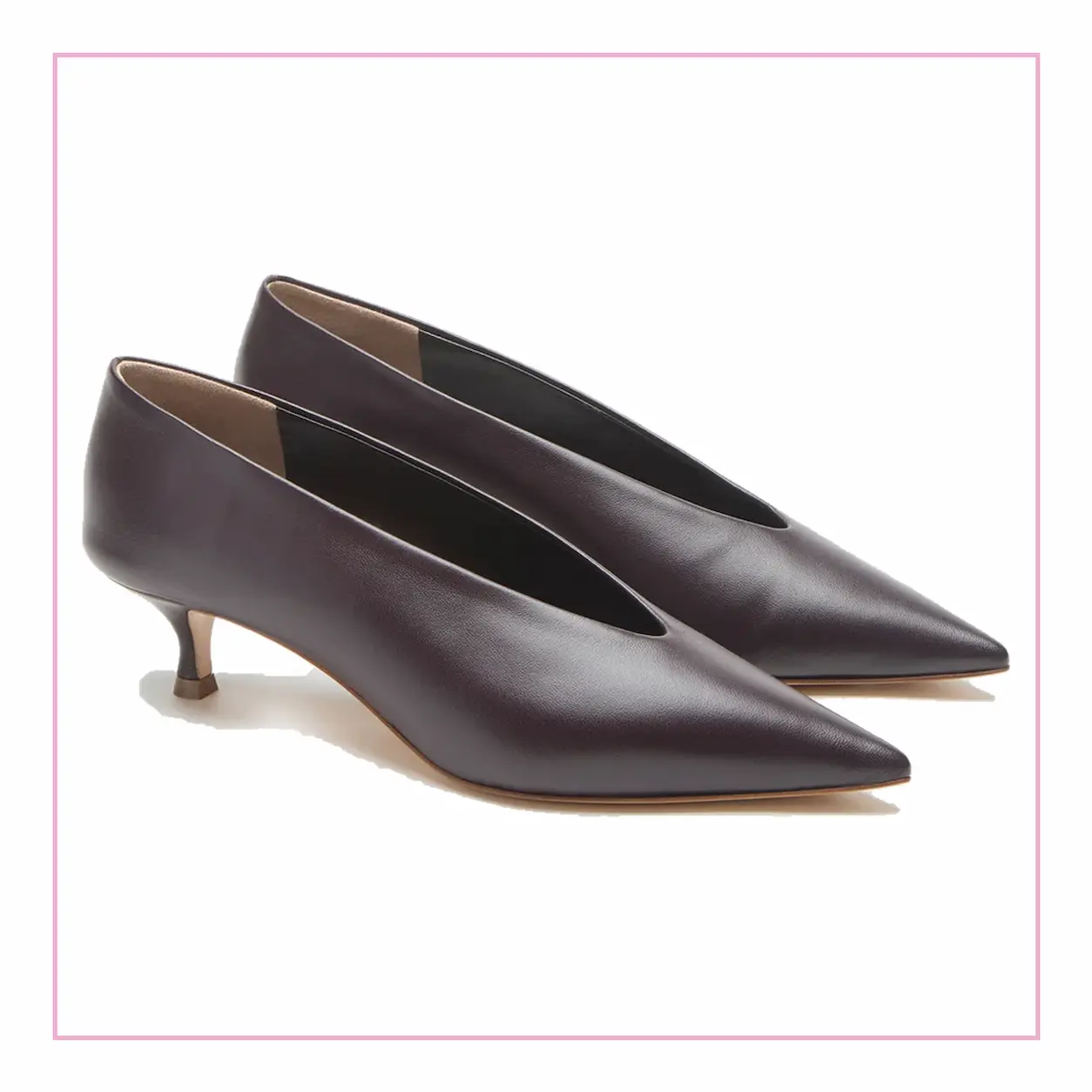 Le Monde Béryl Babouche Kitten in pelle color prugna, décolleté a punta con kitten heel da 40 mm