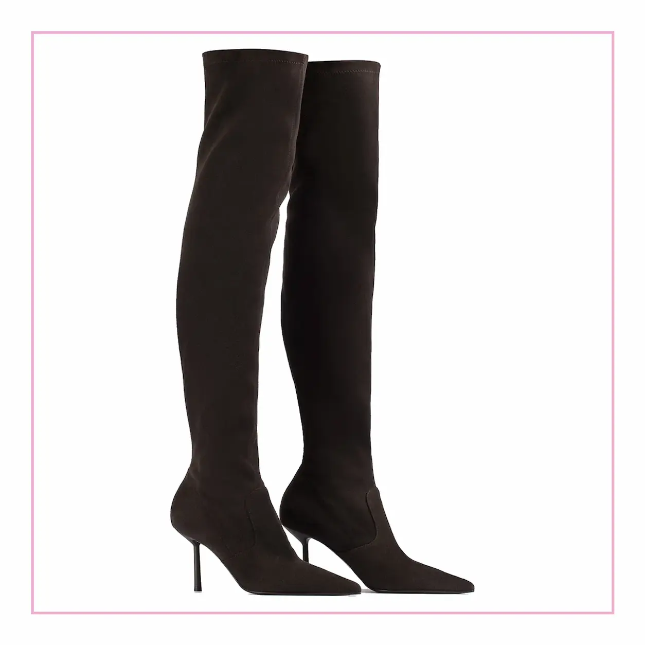 Le Silla Bella Thigh-High Boot 80 mm in camoscio stretch marrone Sacher, stivali cuissard sopra il ginocchio
