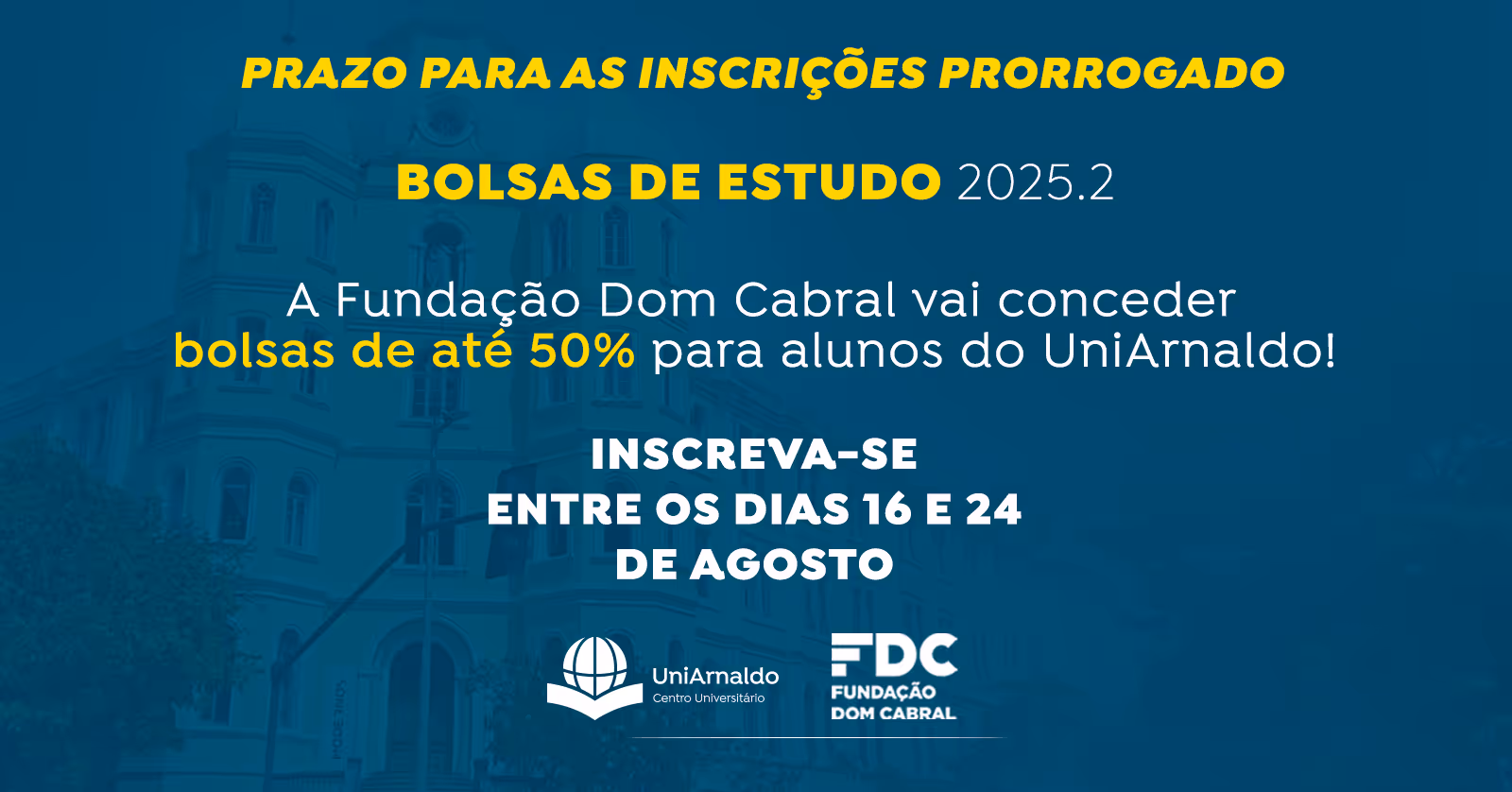 Atualização (21/08/2025): As inscrições, que antes se encerrariam no dia 20/08/2025, foram prorrogadas e agora podem ser feitas até o dia 24/08/2025!