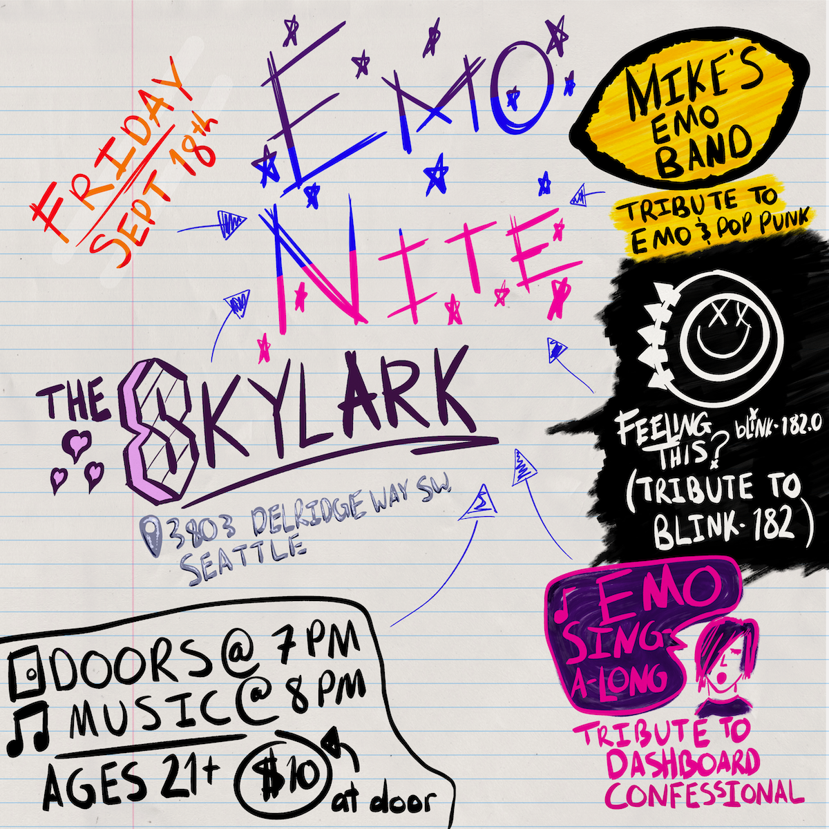 Mike's Emo Band, Feeling This, Emo Sing-A-Long at Skylark Cafe & Club