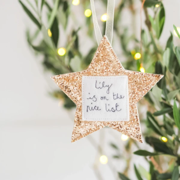 Personalised ‘You’re on the nice list’ Star Tree Decorations