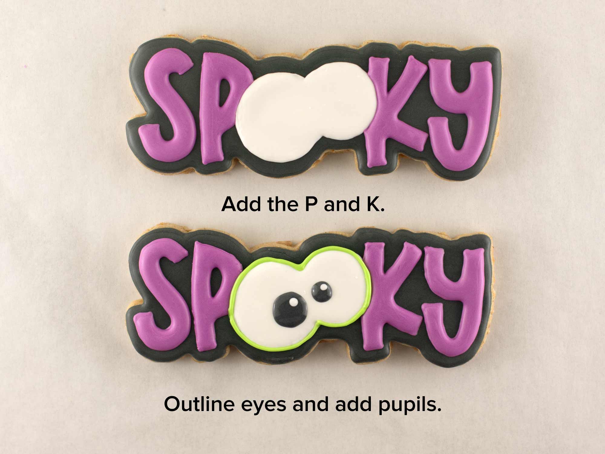Spooky word Halloween cookie decorating