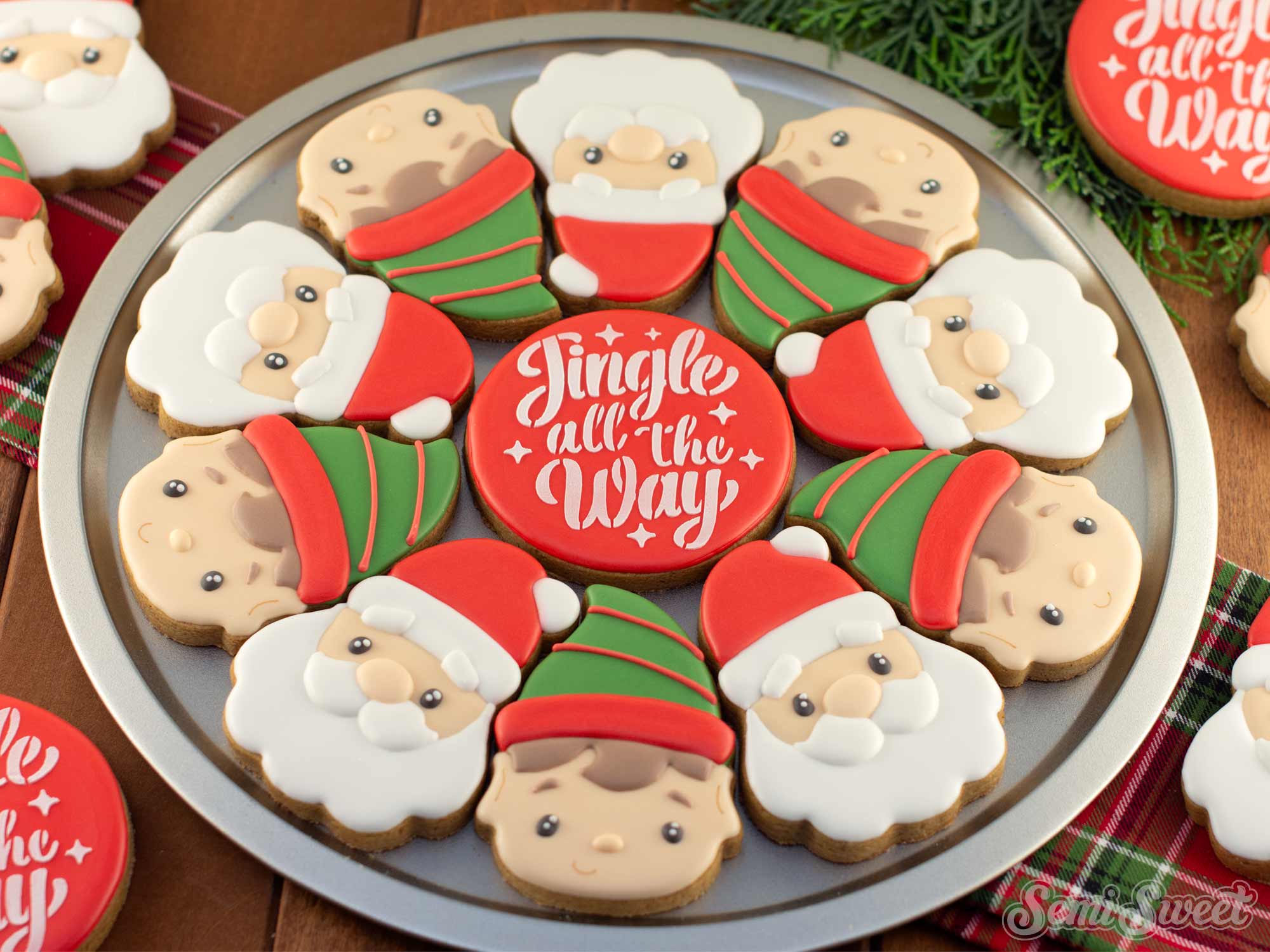 How to Decorate a Santa and Elf Christmas Cookie Platter with Royal Icing