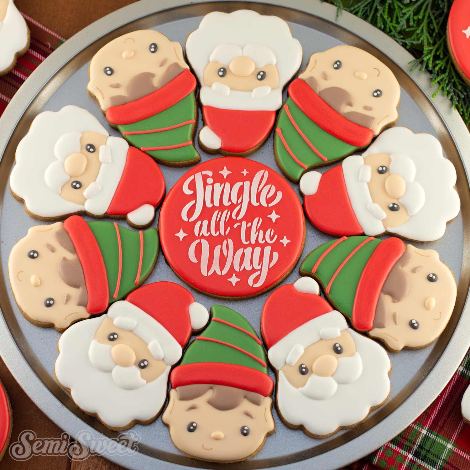 How to Decorate a Santa and Elf Christmas Cookie Platter with Royal Icing