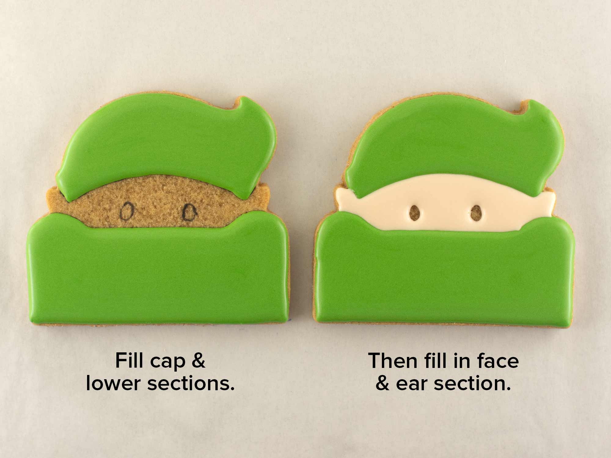 elf cookie decorating with royal icing