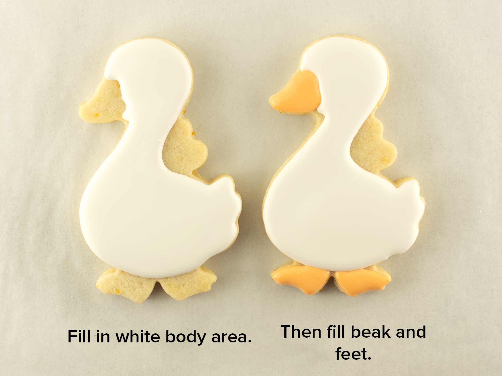 decorating silly goose cookies with royal icing
