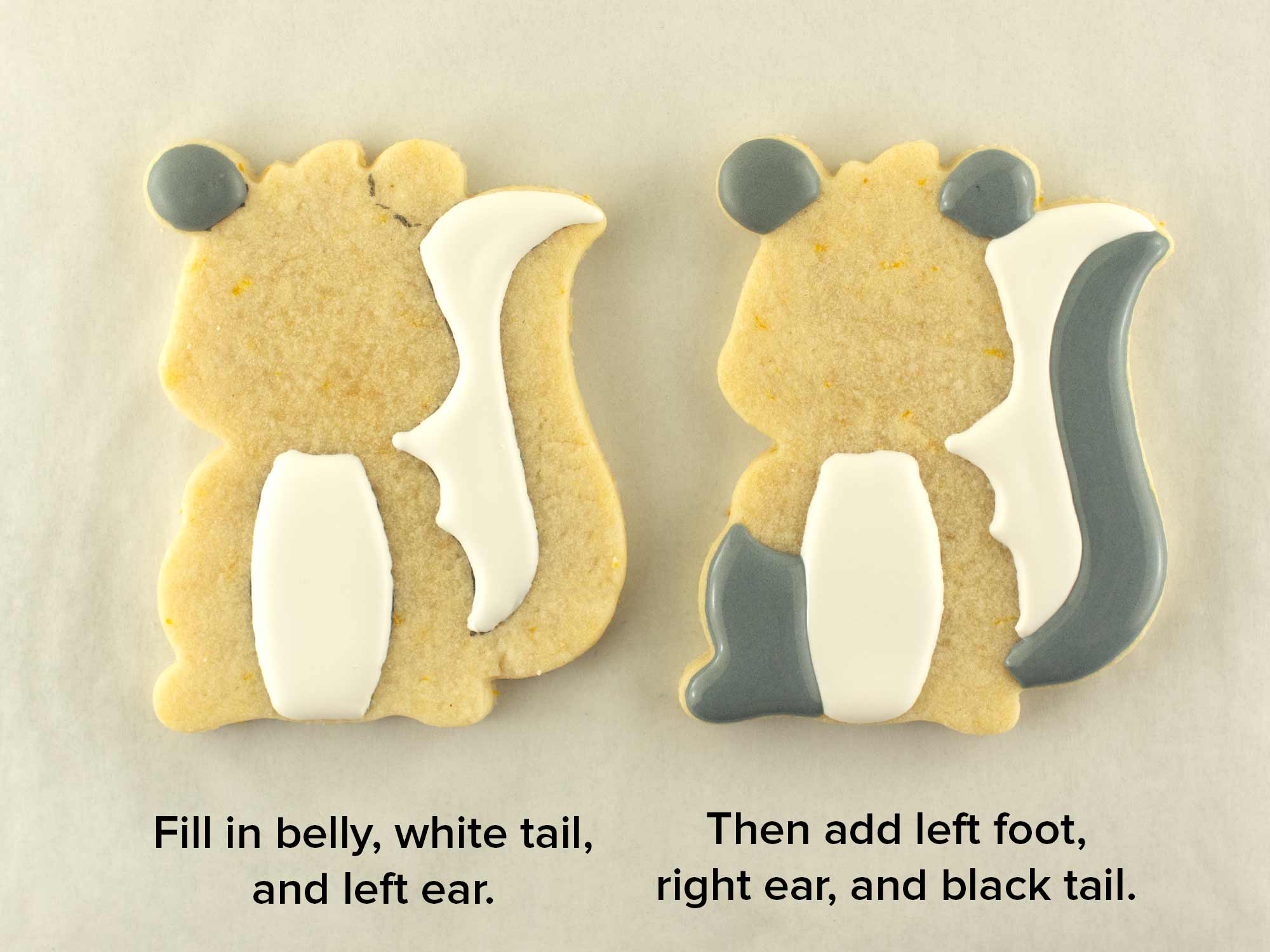 skunk cookie decorating with royal icing