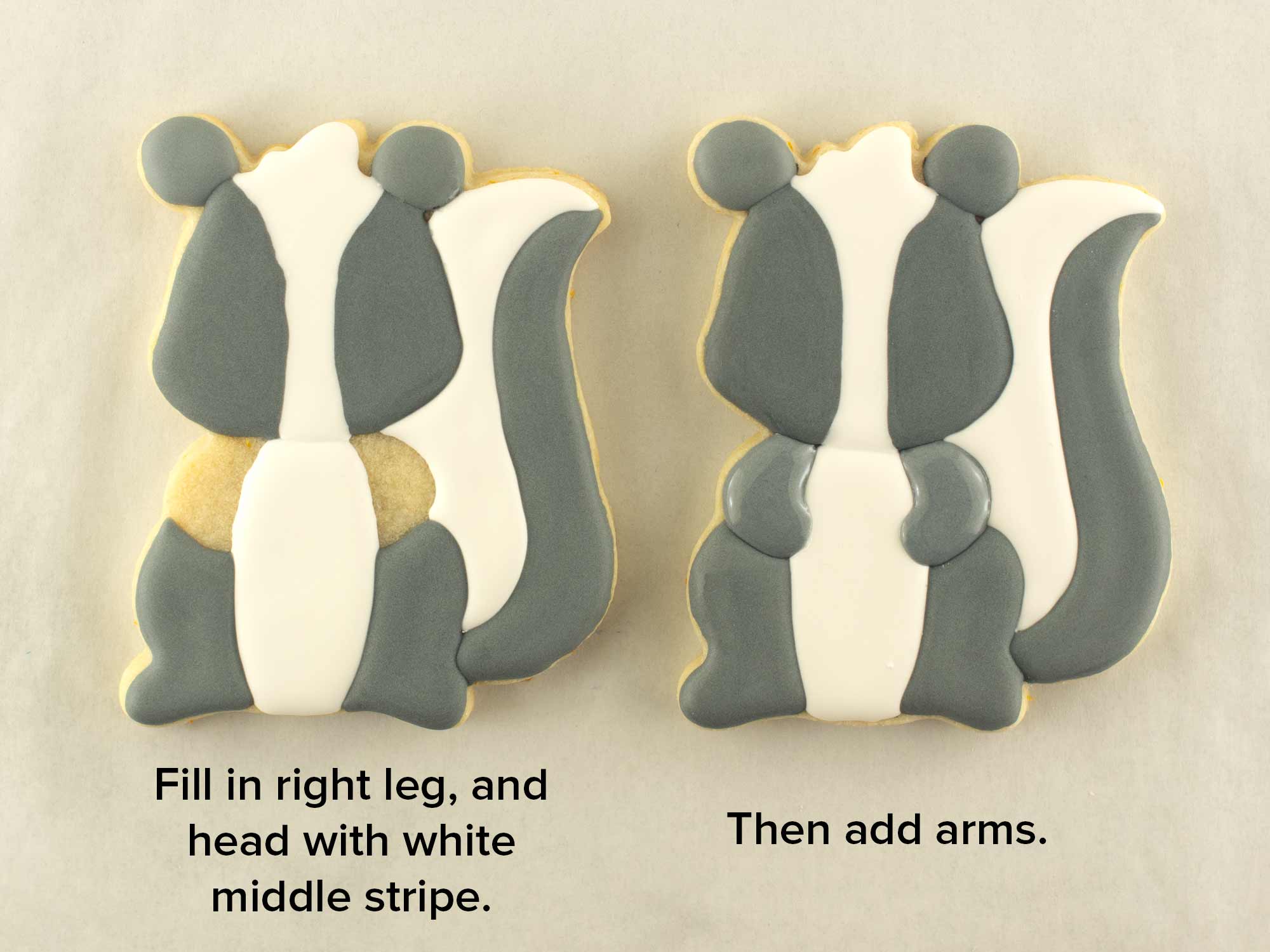 skunk cookie decorating process for Valentine's Day