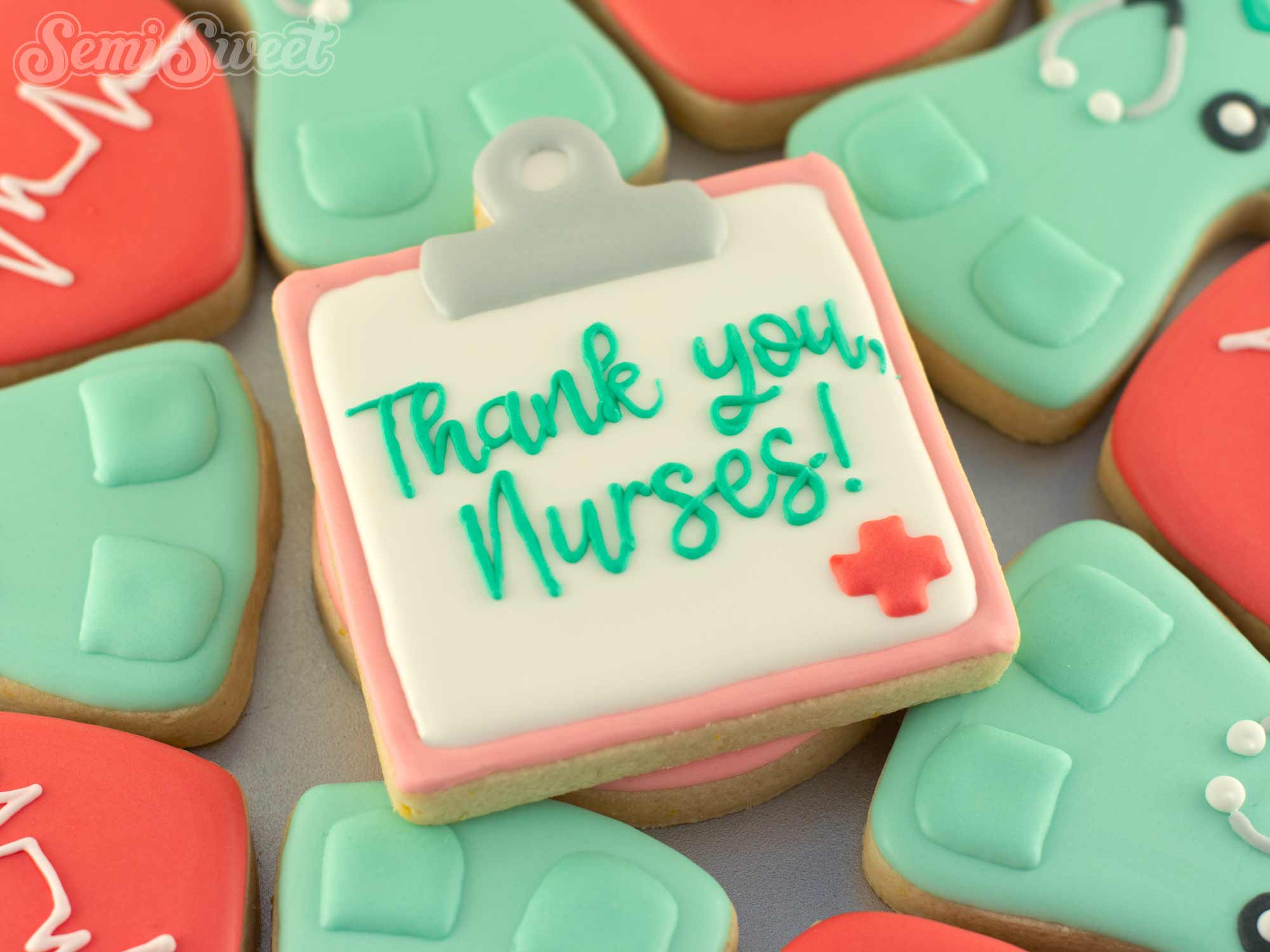 nurse cookie platter with royal icing