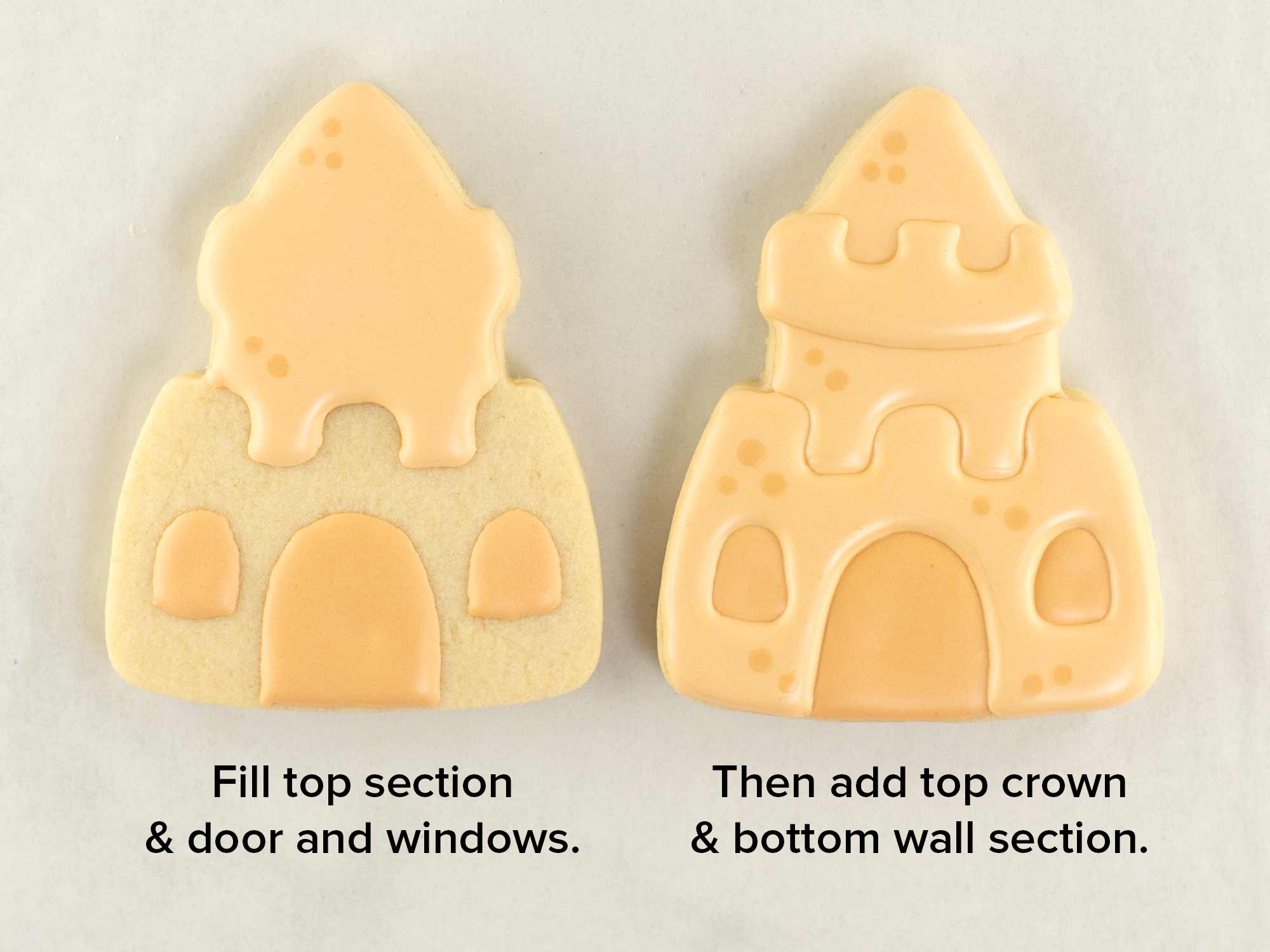 decorating a sand castle cookie