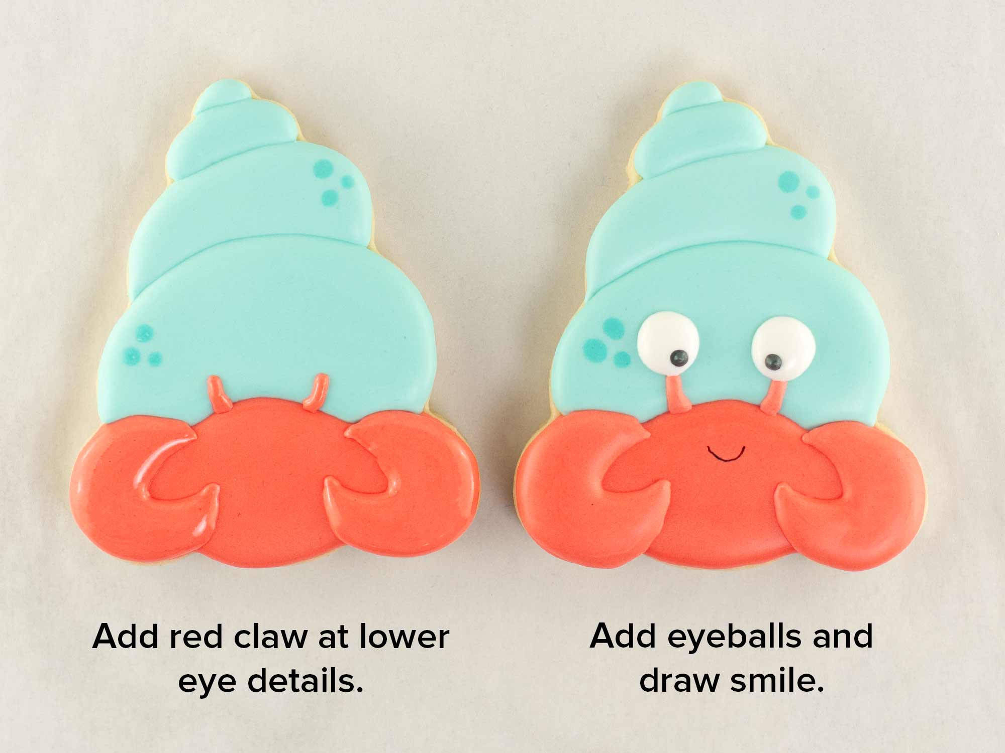beach hermit crab cookie with royal icing